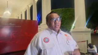 Presiden Konfederasi Serikat Pekerja Seluruh Indonesia (KSPSI) Andi Gani Nena Wea Usai Temui Presiden Joko Widodo di Istana Kepresidenan Jakarta