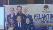 Wakil Ketua Umum Partai NasDem Saan Mustofa Saat Memberikan Sambutan Dalam Acara Pelantikan Pengurus DPD Partai NasDem Bekasi